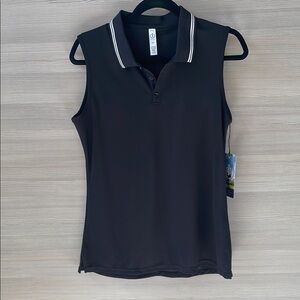 Tee Time Golf/Tennis/Pickleball Black Fitted Sleeveless Polo - Large